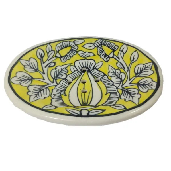 Yellow_Ceramic_Soap_Bar_Dish_Tray_Hand_Painted_Bath_Accesorries_5_x_4_inch