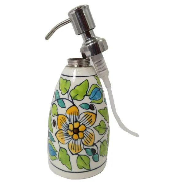 Green_Ceramic_Liquid_Soap_Dispenser_w/Stainless_Steel_Pump_Hand_Painted_Refillable_Soaps/Shampoo/Lotions_300_ML