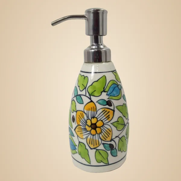 Green_Ceramic_Liquid_Soap_Dispenser_w/Stainless_Steel_Pump_Hand_Painted_Refillable_Soaps/Shampoo/Lotions_300_ML