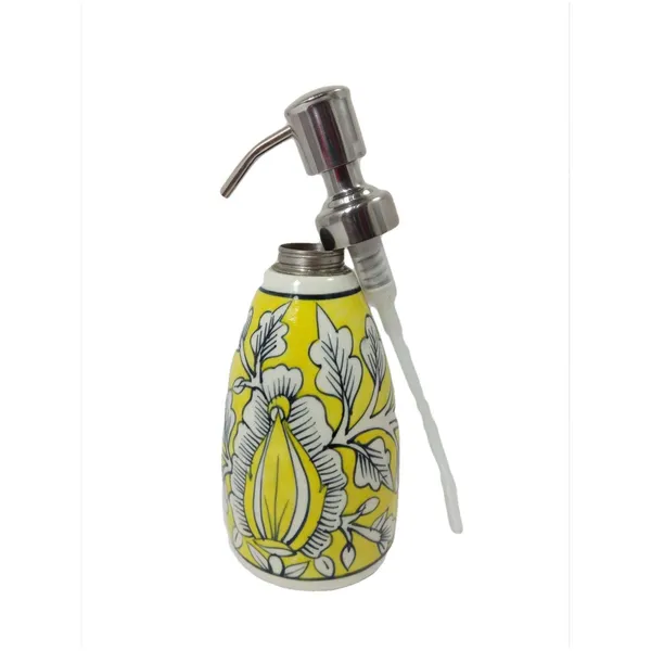 Yellow_Ceramic_Liquid_Soap_Dispenser_w/Stainless_Steel_Pump_Hand_Painted_Refillable_Soaps/Shampoo/Lotions_300_ML