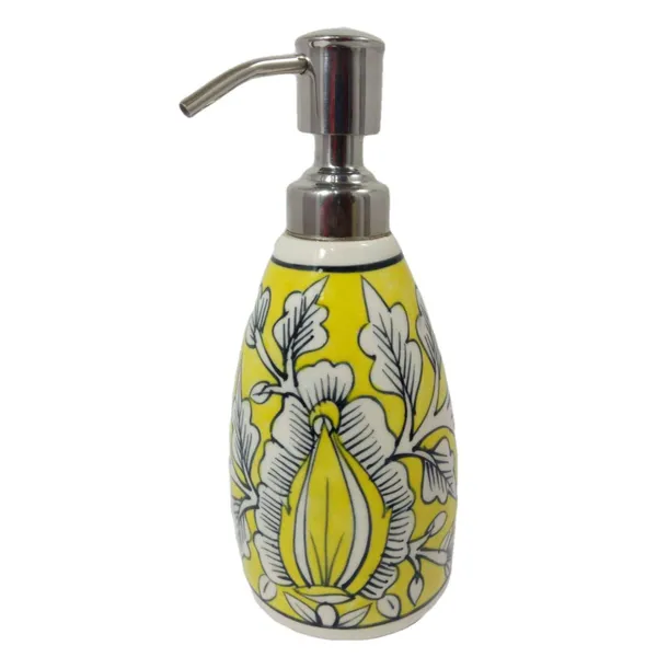 Yellow_Ceramic_Liquid_Soap_Dispenser_w/Stainless_Steel_Pump_Hand_Painted_Refillable_Soaps/Shampoo/Lotions_300_ML