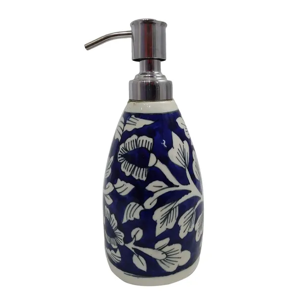 Blue_Ceramic_Liquid_Soap_Dispenser_w/Stainless_Steel_Pump_Hand_Painted_Refillable_Soaps/Shampoo/Lotions_300_ML