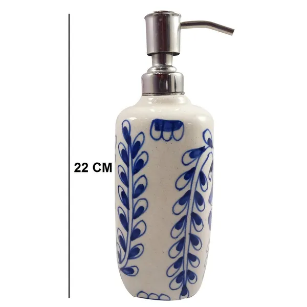 Floral_White_and_Blue_Ceramic_Liquid_Soap_Dispenser_w/Stainless_Steel_Pump_Hand_Painted_Refillable_Soaps/Shampoo/Lotions_300_ML