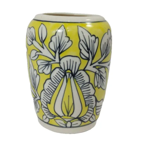 Yellow_Ceramic_Brush_Holder_Pen_Holder_Shaving_Kit_Stand_Hand_Painted_Bath_Accesorries_4_inch