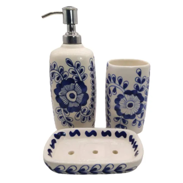 Floral_Blue_Hand_Painted_Ceramic_Bath_Accessory_Soap_Dish,_Liquid_Dispenser,_Toothbrush_Holder_Set_of_3