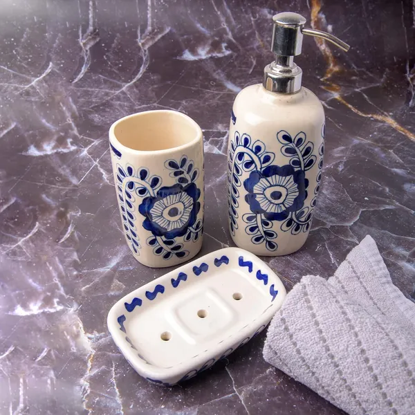 Floral_Blue_Hand_Painted_Ceramic_Bath_Accessory_Soap_Dish,_Liquid_Dispenser,_Toothbrush_Holder_Set_of_3