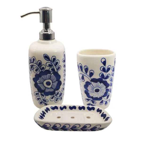 Floral_Blue_Hand_Painted_Ceramic_Bath_Accessory_Soap_Dish,_Liquid_Dispenser,_Toothbrush_Holder_Set_of_3