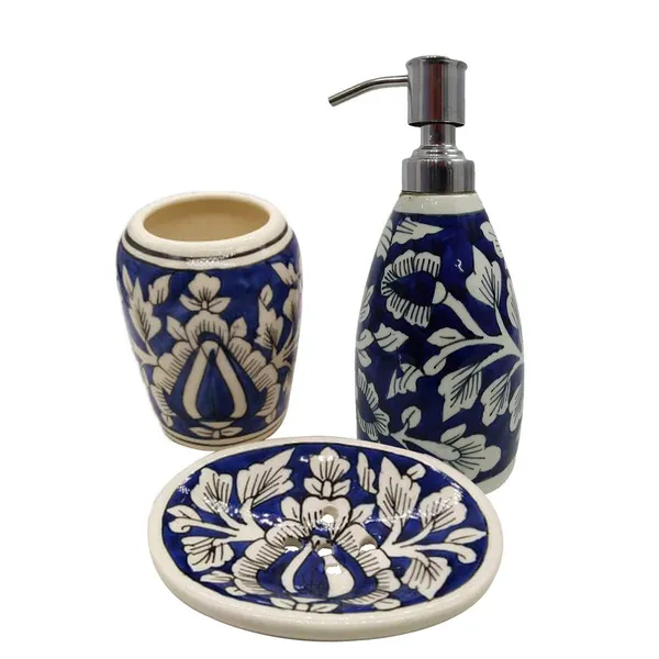 Blue_Hand_Painted_Ceramic_Bath_Accessory_Soap_Dish,_Liquid_Dispenser,_brush_Holder_Large_size_Set_of_3