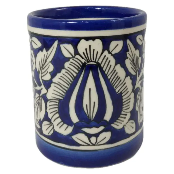 Blue_Ceramic_Toothbrush_Holder_Paste_Holder_Pen_Stand_Bath_Accessory_Stationery_Item_Hand_Painted
