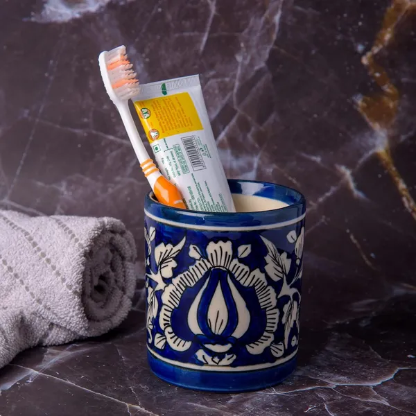 Blue_Ceramic_Toothbrush_Holder_Paste_Holder_Pen_Stand_Bath_Accessory_Stationery_Item_Hand_Painted