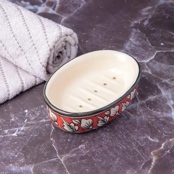 Red_Ceramic_Soap_Bar_Dish_Soap_Tray_Hand_Painted_Bath_Accessory_6_x_4_INCH