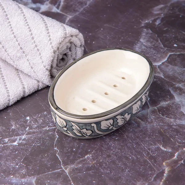 Grey_Ceramic_Soap_Bar_Dish_Soap_Tray_Hand_Painted_Bath_Accessory_6_x_4_INCH