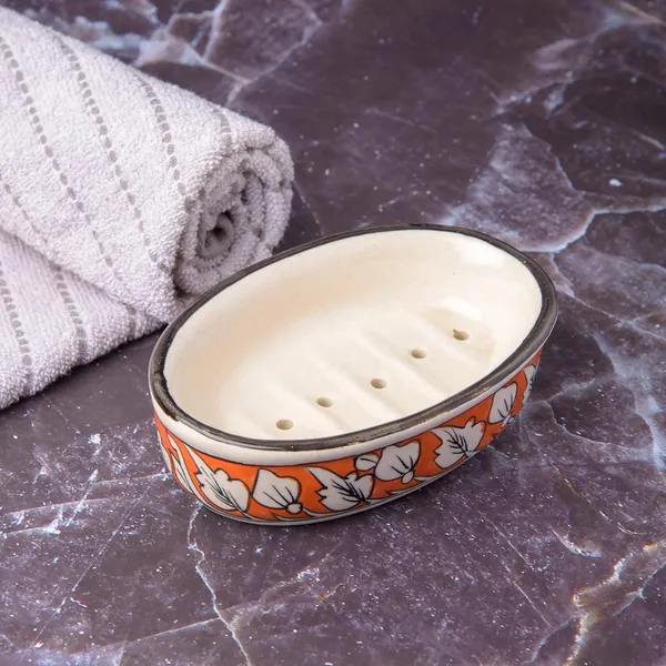 Orange_Ceramic_Soap_Bar_Dish_Soap_Tray_Hand_Painted_Bath_Accessory_6_x_4_INCH