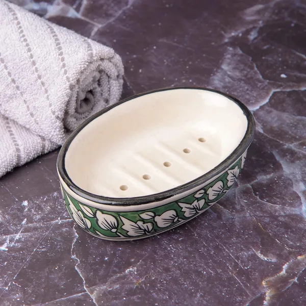 Green_Ceramic_Soap_Bar_Dish_Soap_Tray_Hand_Painted_Bath_Accessory_6_x_4_INCH