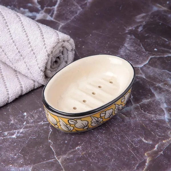 Yellow_Ceramic_Soap_Bar_Dish_Soap_Tray_Hand_Painted_Bath_Accessory_6_x_4_INCH