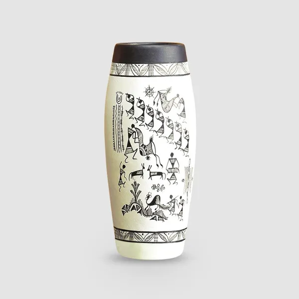 White_Terracotta_Decorative_Vase_Handpainted_Clay_Pot_6_Inches