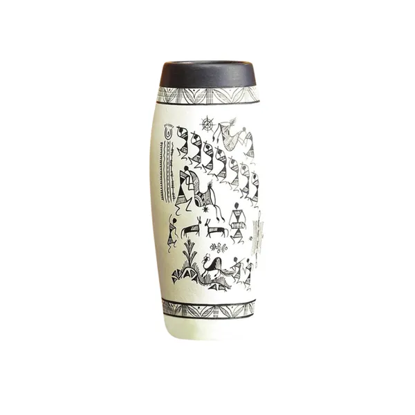 White_Terracotta_Decorative_Vase_Handpainted_Clay_Pot_6_Inches