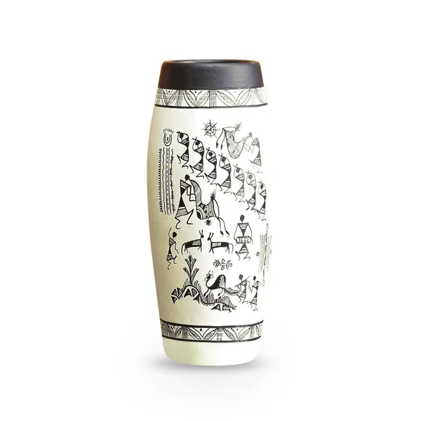 White_Terracotta_Decorative_Vase_Handpainted_Clay_Pot_6_Inches