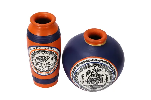 Orange_And_Blue_Terracotta_Decorative_Vase_Set_Of_2_Handpainted_Clay_Pots_Medium_Size