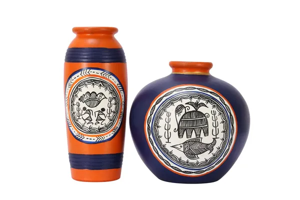 Orange_And_Blue_Terracotta_Decorative_Vase_Set_Of_2_Handpainted_Clay_Pots_Medium_Size