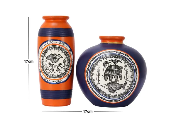 Orange_And_Blue_Terracotta_Decorative_Vase_Set_Of_2_Handpainted_Clay_Pots_Medium_Size