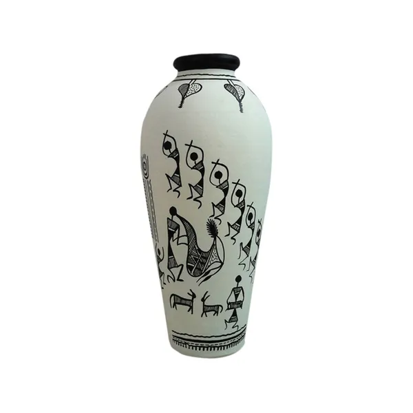 White_Terracotta_Decorative_Vase_Handpainted_Clay_Pot_6_Inches