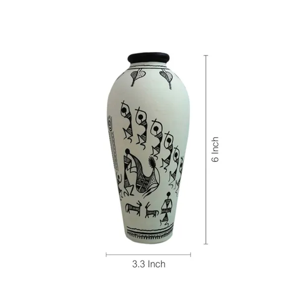 White_Terracotta_Decorative_Vase_Handpainted_Clay_Pot_6_Inches