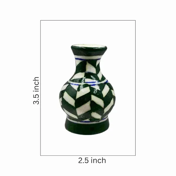 Blue_Art_Pottery_Mini_Vase_3_inch_Green_Set_of_2_and_White_Geometric_Pattern