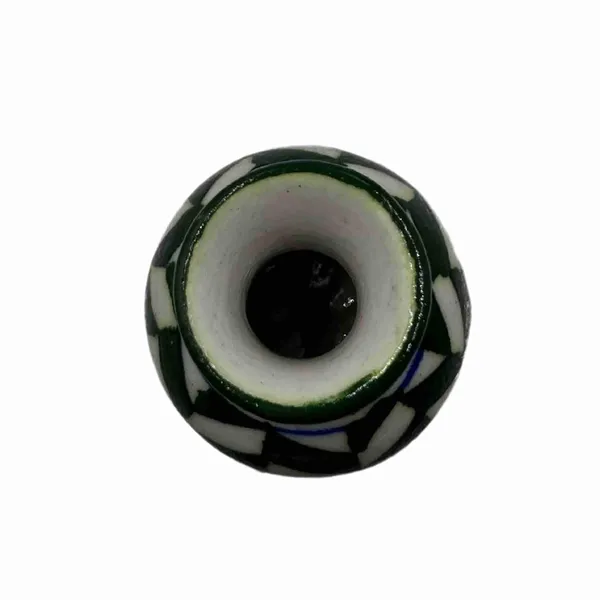 Blue_Art_Pottery_Mini_Vase_3_inch_Green_Set_of_2_and_White_Geometric_Pattern