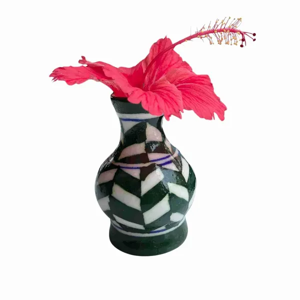 Blue_Art_Pottery_Mini_Vase_3_inch_Green_Set_of_2_and_White_Geometric_Pattern