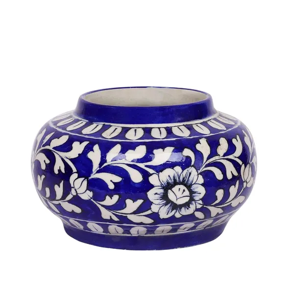 Blue_Art_Pottery_Blue_Flower_Vase_Round_Shaped_Decorative_Pot_Classy_Exclusive_Ethnic_Vase