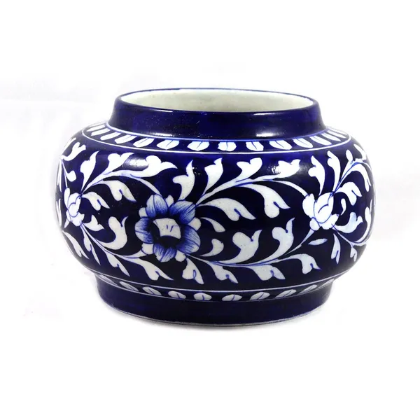 Blue_Art_Pottery_Blue_Flower_Vase_Round_Shaped_Decorative_Pot_Classy_Exclusive_Ethnic_Vase