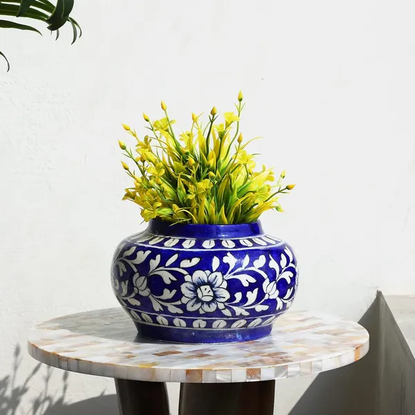 Blue_Art_Pottery_Blue_Flower_Vase_Round_Shaped_Decorative_Pot_Classy_Exclusive_Ethnic_Vase