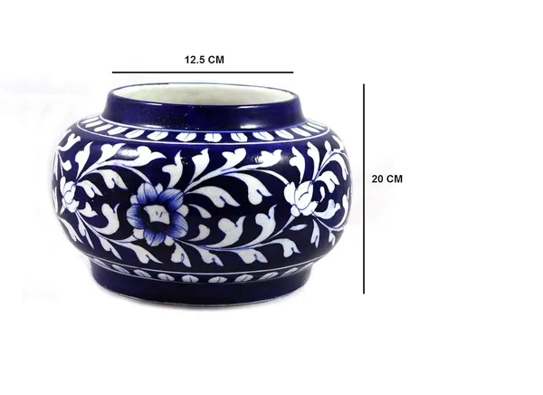 Blue_Art_Pottery_Blue_Flower_Vase_Round_Shaped_Decorative_Pot_Classy_Exclusive_Ethnic_Vase