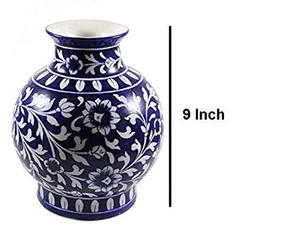 Blue_Art_Pottery_Ceramic_Vase_Pot_Hand_Painted_Flower_Design_Matka_Shape_for_Home_Office_Center_Table_D_cor
