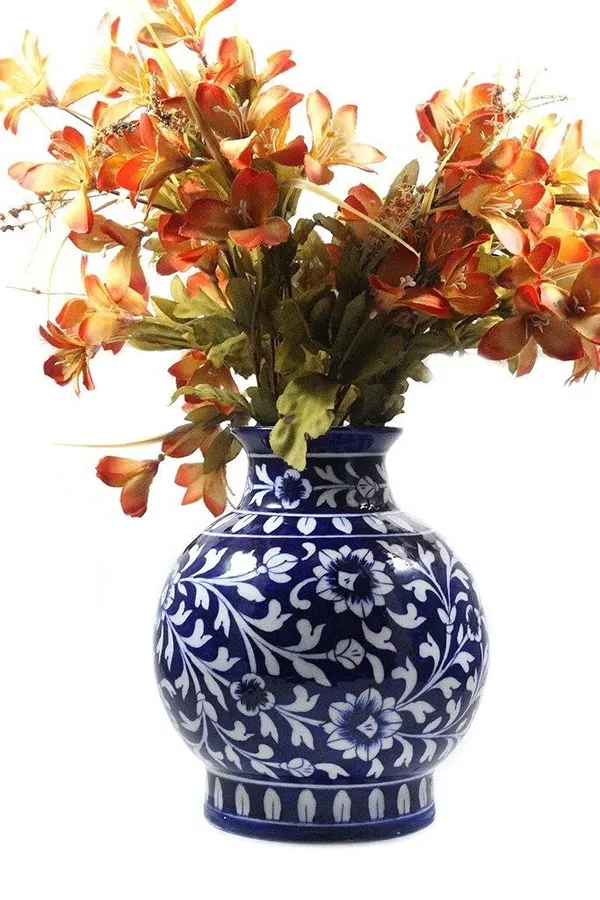 Blue_Art_Pottery_Ceramic_Vase_Pot_Hand_Painted_Flower_Design_Matka_Shape_for_Home_Office_Center_Table_D_cor
