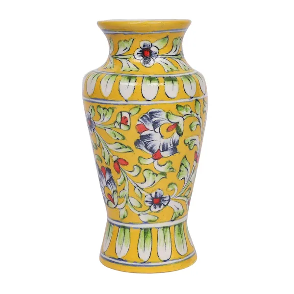 Blue_Art_Pottery_Ceramic_Vase_Pot_Hand_Painted_Yellow_Flower_Design_Cylindrical_Surahi_Shape_for_Home_Office_Center_Table_D_cor