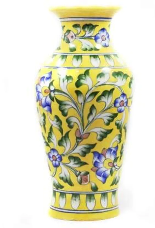 Blue_Art_Pottery_Ceramic_Vase_Pot_Hand_Painted_Yellow_Flower_Design_Cylindrical_Surahi_Shape_for_Home_Office_Center_Table_D_cor