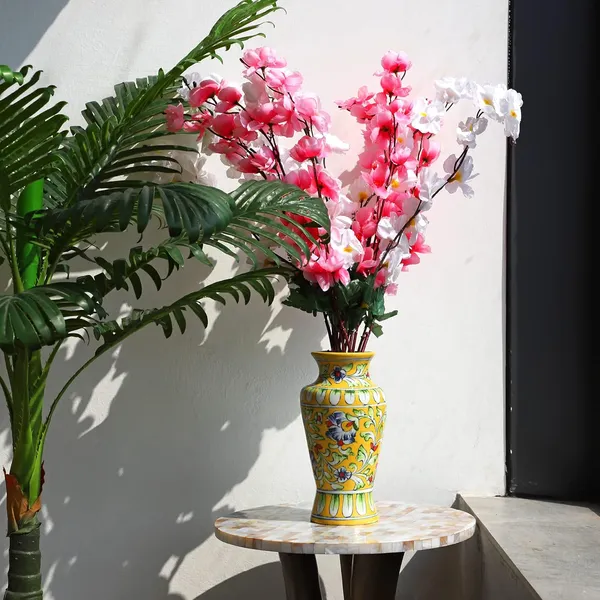 Blue_Art_Pottery_Ceramic_Vase_Pot_Hand_Painted_Yellow_Flower_Design_Cylindrical_Surahi_Shape_for_Home_Office_Center_Table_D_cor