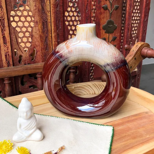 Ceramic_Glossy_Finish_Donut_Flower_Vase_[Brown],_Circular_Hollow_Decorative_Minimalist_Vase_for_Home_D_cor_|_Living_Room_|_Bedroom_|_Offices_|_Table_Tops_|_Windowsill,_8_x_8_INCHES