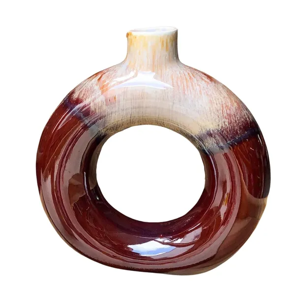 Ceramic_Glossy_Finish_Donut_Flower_Vase_[Brown],_Circular_Hollow_Decorative_Minimalist_Vase_for_Home_D_cor_|_Living_Room_|_Bedroom_|_Offices_|_Table_Tops_|_Windowsill,_8_x_8_INCHES