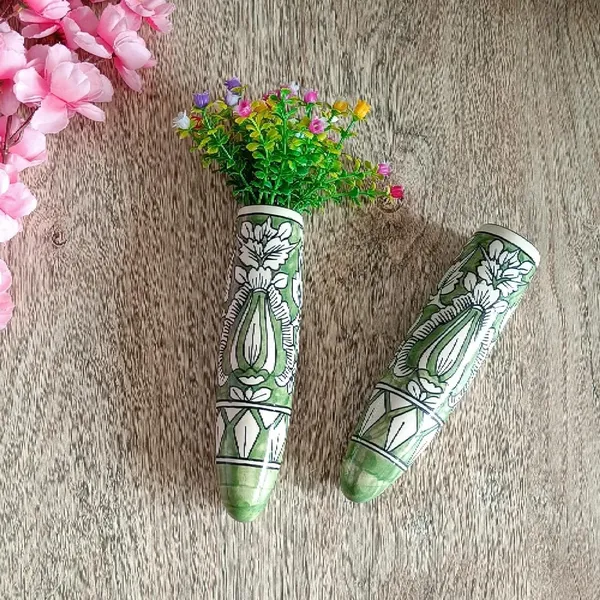 Green_Ceramic_Magnetic_Vase_Set_of_2_for_Locker/Refrigerator/Boards_Kitchen_D_cor_Home_D_cor/Offices/Bars_&_Restaurants
