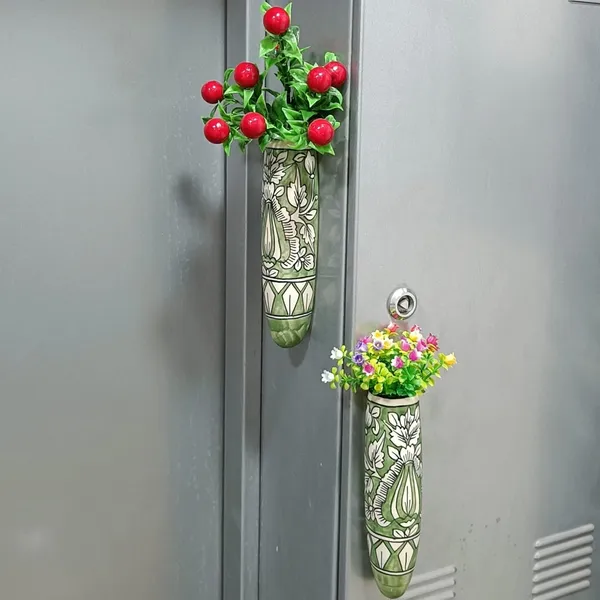 Green_Ceramic_Magnetic_Vase_Set_of_2_for_Locker/Refrigerator/Boards_Kitchen_D_cor_Home_D_cor/Offices/Bars_&_Restaurants