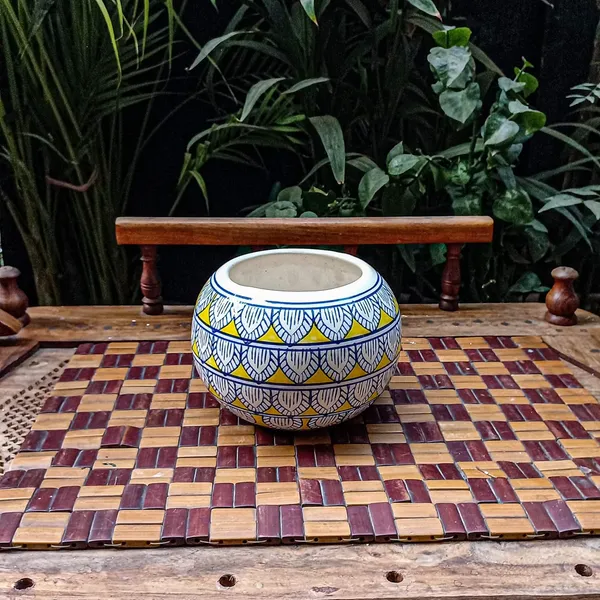 Yellow_Ceramic_Planter_Plant_Container_Flower_Vase_Hand_Painted_Oval_Shape