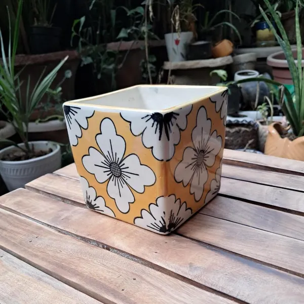 Orange_Ceramic_Square_Floral_Hand_Painting_Planter_Pot_Decorative_Vase_Container