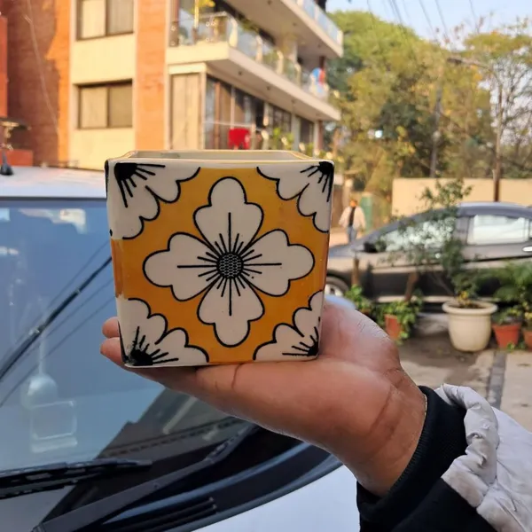 Orange_Ceramic_Square_Floral_Hand_Painting_Planter_Pot_Decorative_Vase_Container