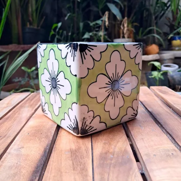 Green_Ceramic_Square_Floral_Hand_Painting_Planter_Pot_Decorative_Vase_Container