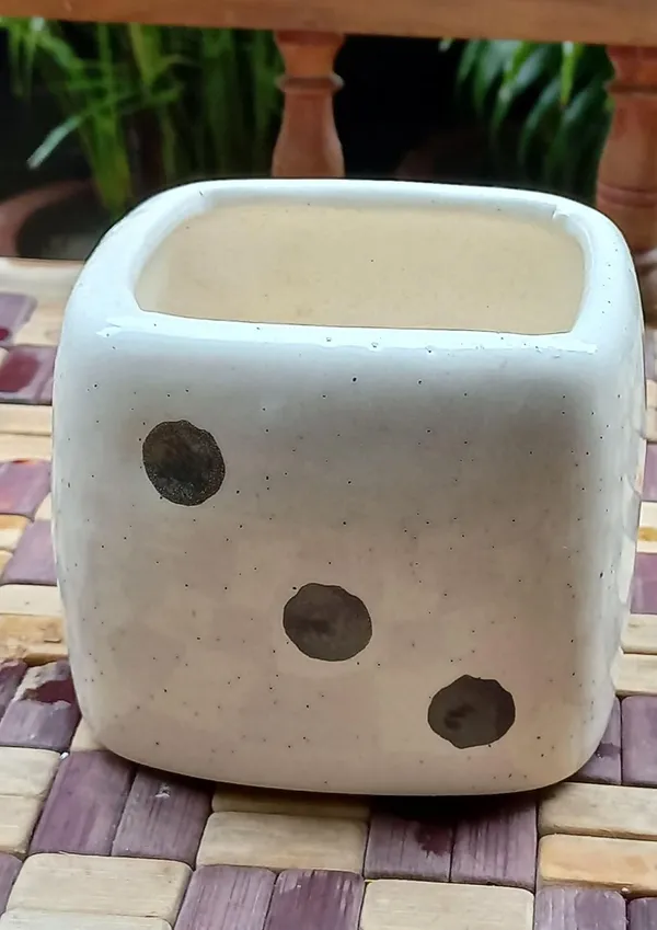 White_Planter_Vase_Dice_Shape_Ceramic_Artificial_Plant_Container_4_inch
