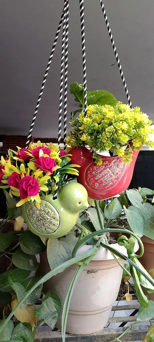 Set_of_2_Sparrow_Duo_Hanging_Planters___Red_&_Green