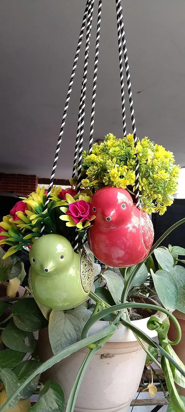 Set_of_2_Sparrow_Duo_Hanging_Planters___Red_&_Green